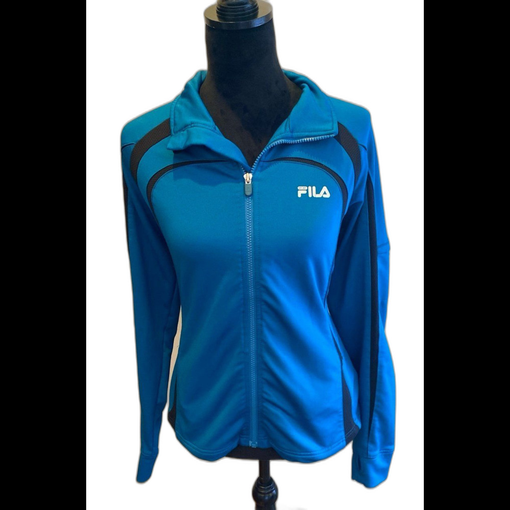 Fila‎ Athletic Jacket Size Large Turquoise Fitted  Zipper Pockets Thumb Holes